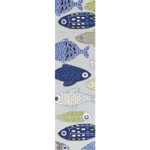 Homeroots.co 353707 8' Blue Sea Of Fish Polyester Runner Rug