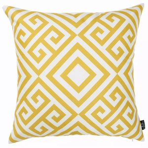 Homeroots.co 355421 Yellow And White Printed Decorative Throw Pillow C