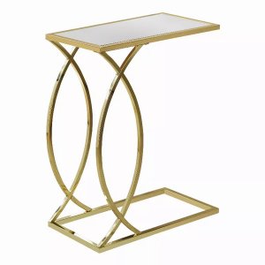 Homeroots.co 333077 18.25 X 10.25 X 24 Gold Metal Glass  Accent Table