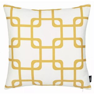 Homeroots.co 355592 Yellow And White Geometric Squares Decorative Thro