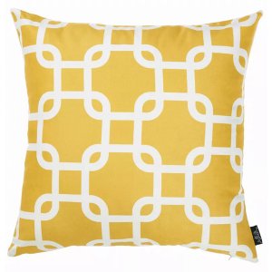 Homeroots.co 355328 Yellow And White Lattice Decorative Throw Pillow C