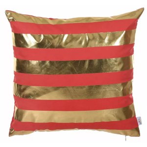 Homeroots.co 355514 18x 18 Gold Happy Square Stripes Printed Decorativ