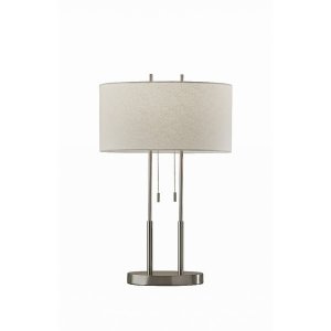 Homeroots.co 372649 Brushed Steel Dual Pole Metal Table Lamp