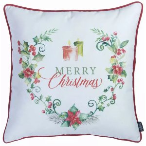 Homeroots.co 355665 Merry Christmas Wreath Square Decorative Throw Pil