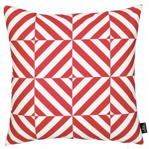 Homeroots.co 355467 Red And White Geometric Squares Decorative Throw P