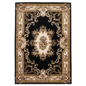 Homeroots.co 353194 2'x3' Black Ivory Machine Woven Floral Medallion I