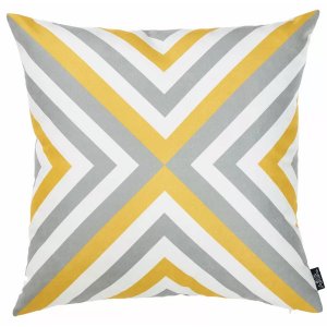 Homeroots.co 355277 Yellow And Gray Geometric Decorative Throw Pillow 