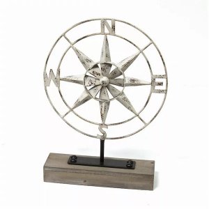 Homeroots.co 329363 Compass Of The Sea Metal And Wood Table Top Decor