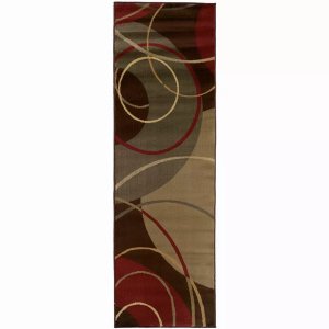 Homeroots.co 383631 9' Brown And Red Abstract Indoor Jute Runner Area 