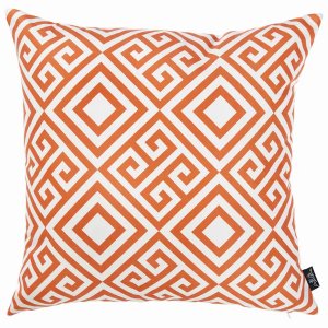 Homeroots.co 355284 Orange And White Greek Key Decorative Throw Pillow