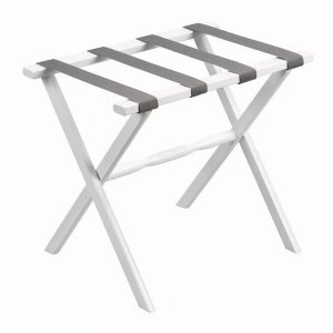 Homeroots.co 383077 White Wood Straight Leg Luggage Rack With 4 Grey N