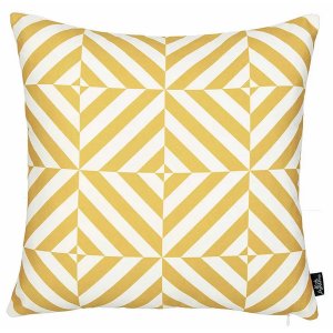 Homeroots.co 355468 Yellow And White Geometric Squares Decorative Thro