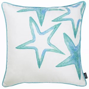 Homeroots.co 355331 White And Aqua Blue Starfish Decorative Throw Pill