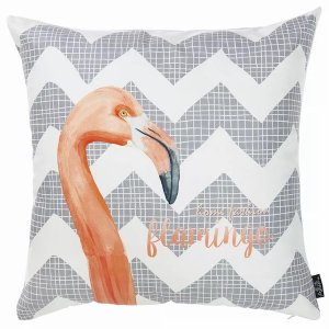 Homeroots.co 355437 18x 18 Gray Tropical Flamingo Decorative Throw Pil