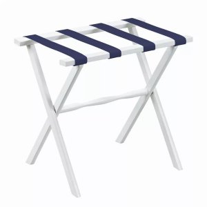 Homeroots.co 383076 White Wood Straight Leg Luggage Rack With 4 Navy N