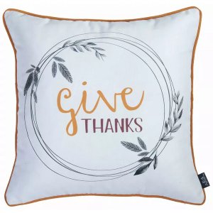 Homeroots.co 355646 Give Thanks Square Printed Decorative Throw Pillow