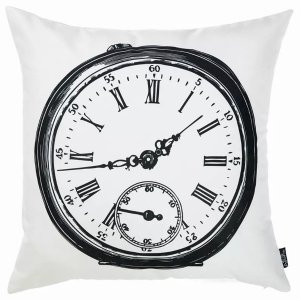 Homeroots.co 355329 18x18 Black And White Clock Decorative Throw Pillo