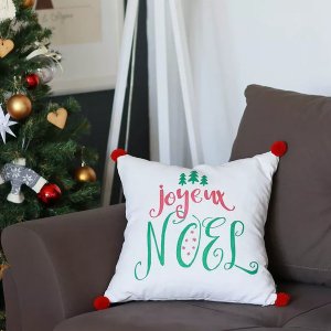 Homeroots.co 355539 Joyeux Noel Square Printed Decorative Throw Pillow