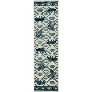 Homeroots.co 353438 2' X 7' Ivory Or Blue Polypropylene Runner Rug