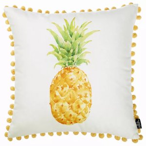 Homeroots.co 355313 18x 18 Tropical Pinapple Pompom Decorative Throw P