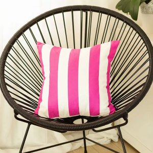 Homeroots.co 355658 18x18 Pink Stripes Geometric Decorative Throw Pill