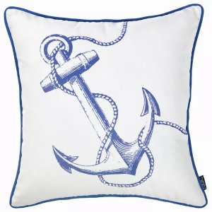 Homeroots.co 355600 Blue And White Nautical Anchor Decorative Throw Pi