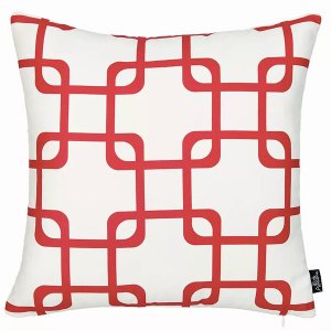 Homeroots.co 355591 Red And White Geometric Squares Decorative Throw P