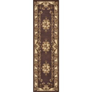 Homeroots.co 353677 2' X 8' Plum Or Ivory Medallion Runner Rug