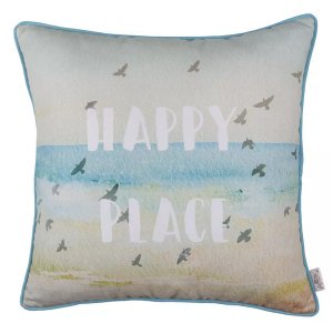 Homeroots.co 355275 Square Happy Place Beach Quote Decorative Throw Pi