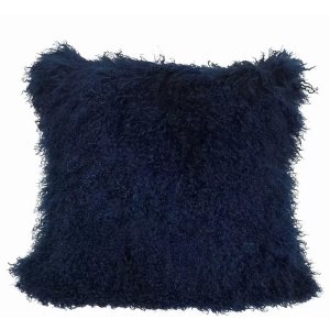 Homeroots.co 334371 20 Navy Blue Tibetan Lamb Fur Pillow With Microsue