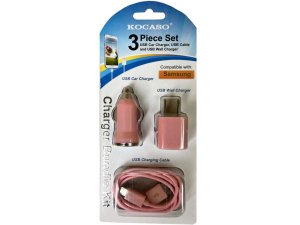 Bulk CA789 3 Piece Micro Usb Wall Amp; Car Charger Set In Pink