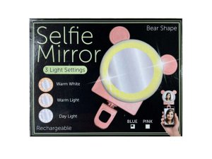 Bulk GE628 Bear Shaped Phone Ring Light With Mirror In 2 Assorted Colo