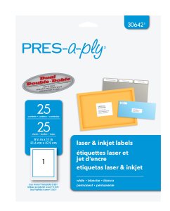 Avery 30642 Pres-a-ply 8 12 X 11 White Laserink Shipping Labels 1 Labe