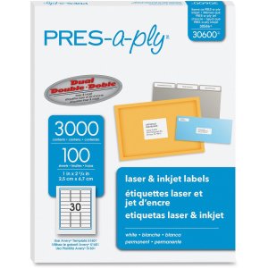 Avery 30600 Pres-a-ply (1 X 2-58) (white Laser) (30 Labelssheet) (100 