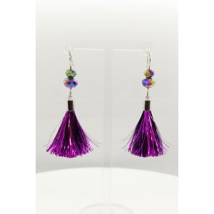 Wild E00520 Christmas- Fuschia Tinsel Tassel Earrings