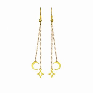 Rael E1057-GP Starlight Moon And Star Charm Earrings