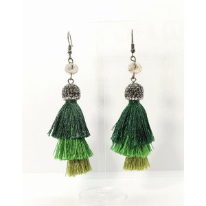 Wild E00101 Green Ombr Pav Triple Tassel Earrings