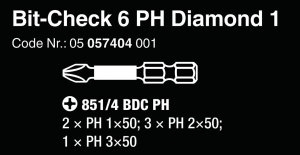 Wera 05057404001 Bit-check 6ph Diamond Coated Tips (6-piece Set)