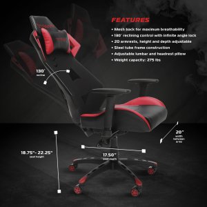 Ofm RSP-200-RED Respawn Perform Mesh Back Gaming Chr Red