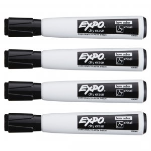 Dymo 1944729 Expo Magnetic Chisel-tip Dry-erase Markers W Erasers: Bla