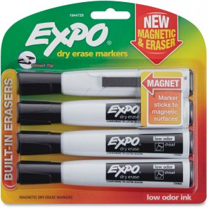 Dymo 1944729 Expo Magnetic Chisel-tip Dry-erase Markers W Erasers: Bla