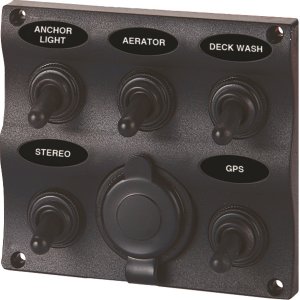 Seasense NWMNA-5001560 5 Gang Toggle Switch Panel With 12-volt Outlet