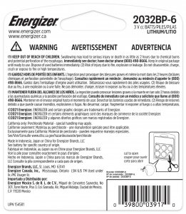 Energizer E001221010 6pk  2032 Battery