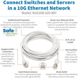 Tripp N262AB-020-WH 20ft Safe-it Cat6a Enet Cable