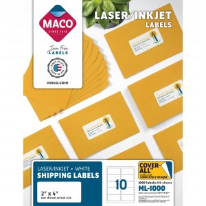 Maco ML1000 2 X 4 Laserinkjet White Shipping Labels (10 Labelssheet) (