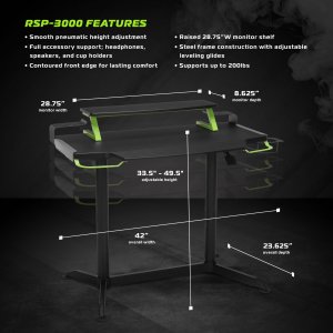 Ofm RSP-3000-GRN Respawn Height Adjust Gaming Desk Grn