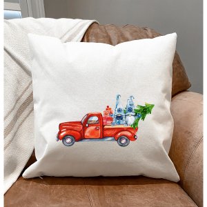 The 935 Gnome Winter Red Truck Pillow Cover 18x18