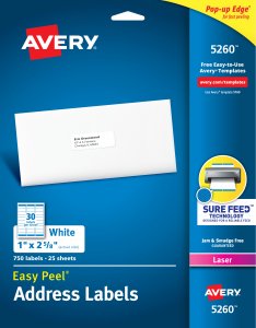 Avery 5260 Avery Easy Peel White Address Labels For Laser Printers (1 