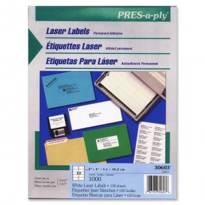 Avery 30603 Pres-a-ply 2 X 4 White Shipping Labels 10 Labelssheet (100