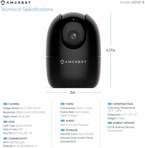 Amcrest ASH21-B 1080p Wifi Black- Smart Home Series2